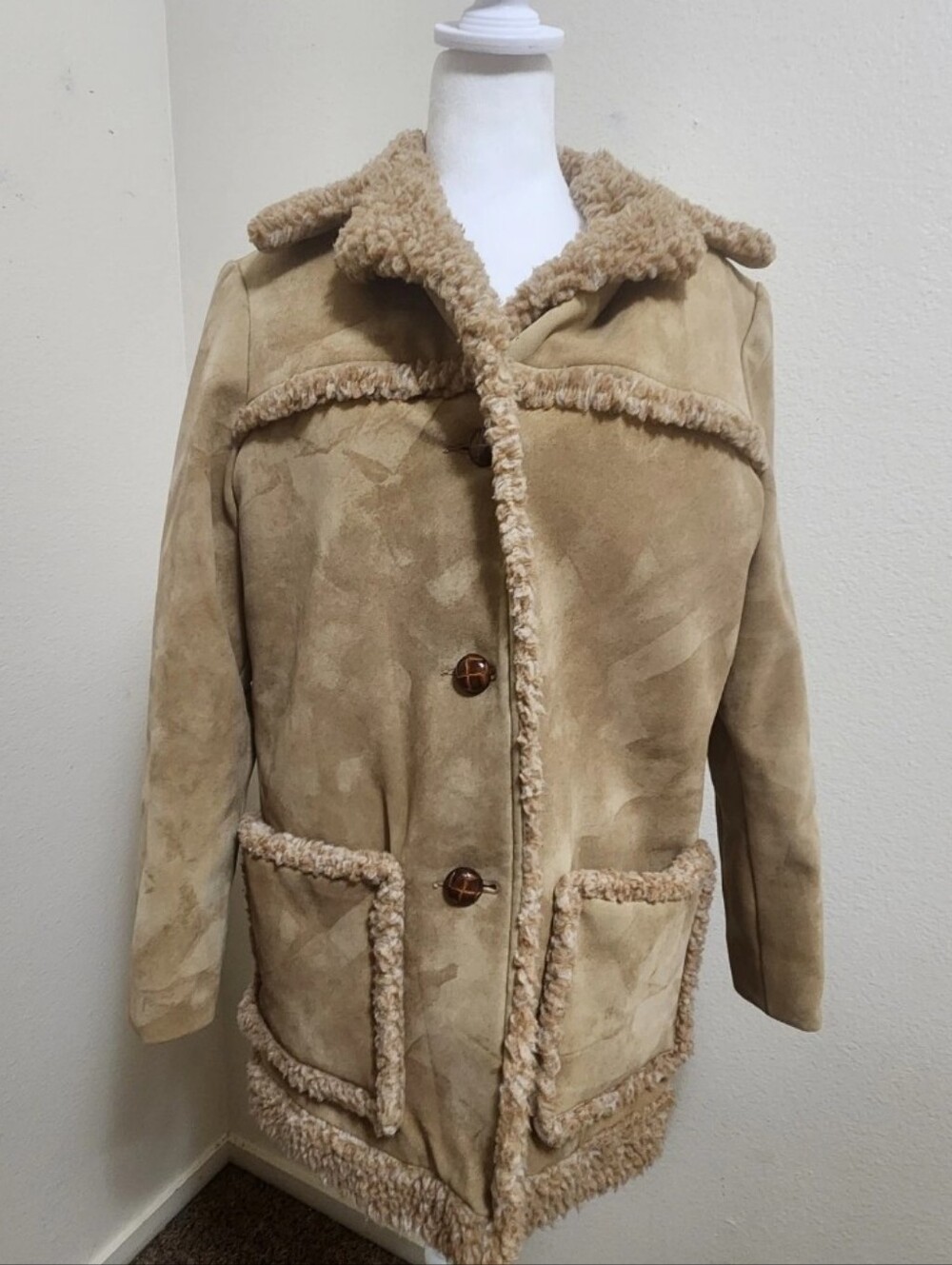 💐VTG 70s Fingerhut Fashions Penny Lane Faux Suede Sherpa Coat M Boho Chore - Picture 2 of 13